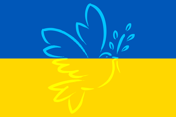 Bild zeigt die Farben der Ukraine mit einer Friedenstaube